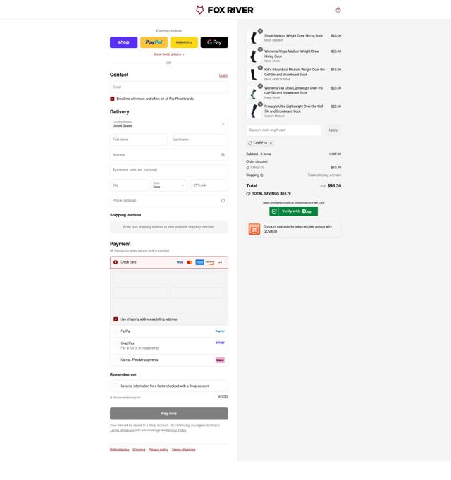 Fox River checkout page showing Fox River promo code box | Screenshot taken by SimplyCodes community member on Sep 9, 2025
