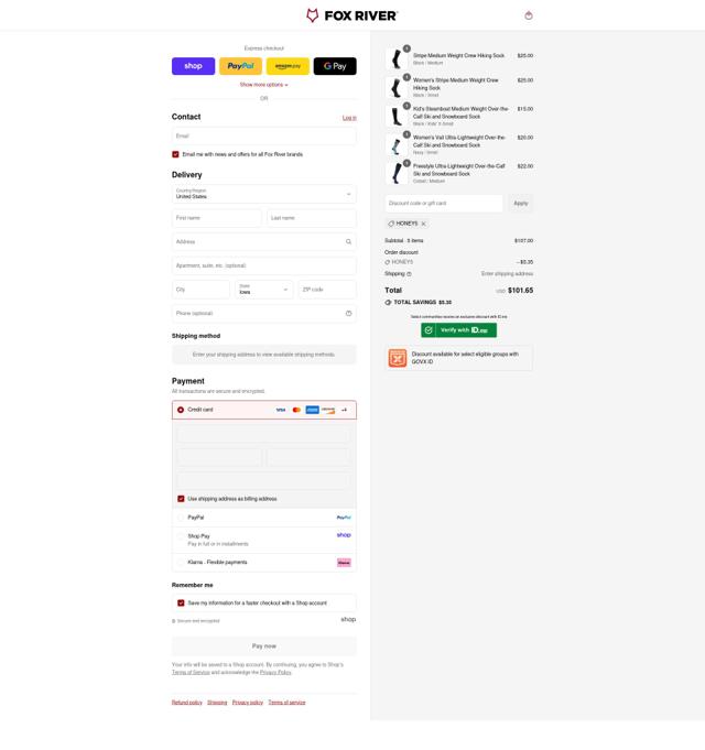 Fox River checkout page showing Fox River promo code box | Screenshot taken by SimplyCodes community member on Sep 9, 2025