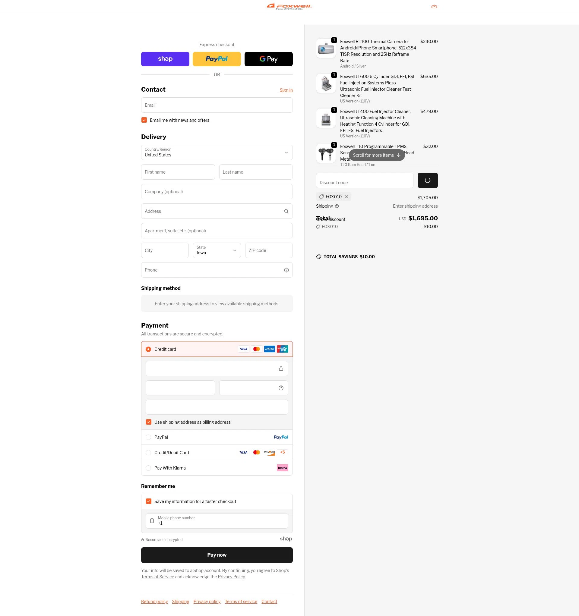 Foxwell Diag checkout page showing Foxwell Diag promo code box | Screenshot taken by SimplyCodes community member on Jan 21, 2026