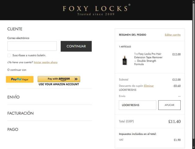 Foxy Locks checkout page showing Foxy Locks discount code box | Screenshot taken by SimplyCodes community member on Sep 2, 2025