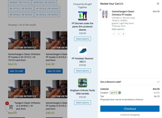 FP Insoles checkout page showing FP Insoles coupon code box | Screenshot taken by SimplyCodes community member on Aug 6, 2025