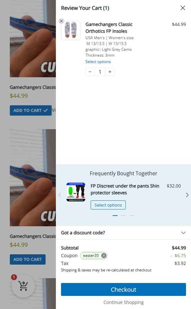 FP Insoles checkout page showing FP Insoles coupon code box | Screenshot taken by SimplyCodes community member on Aug 18, 2025