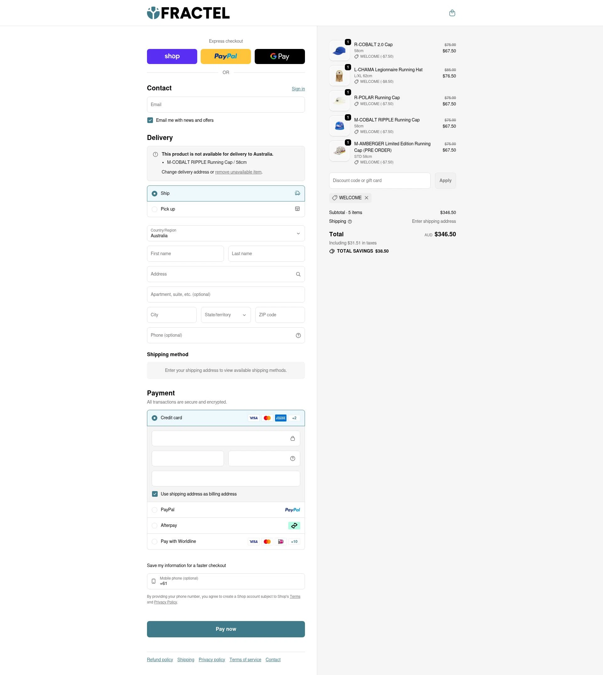 Fractel checkout page showing Fractel discount code box | Screenshot taken by SimplyCodes community member on Feb 19, 2026