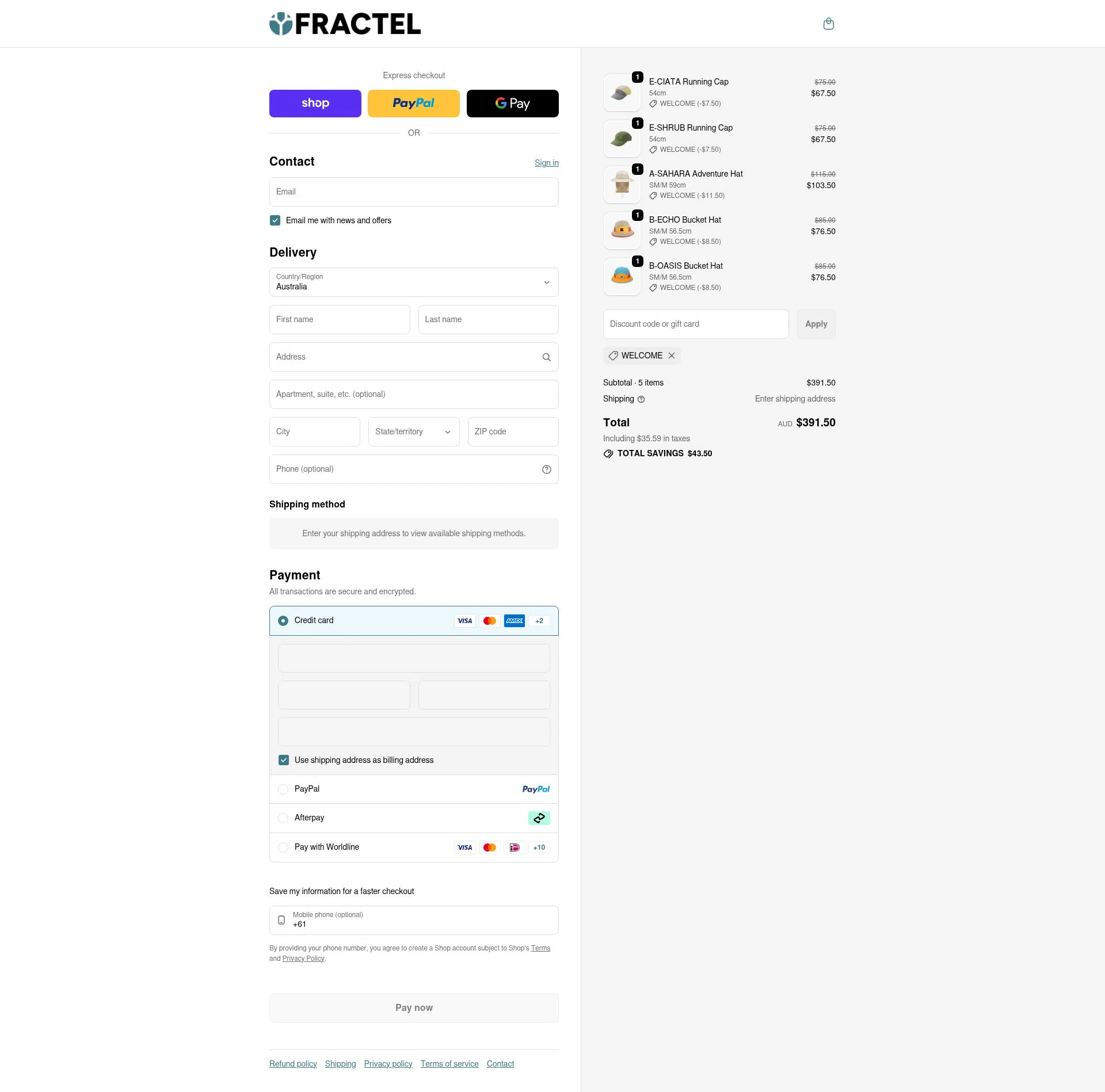 Fractel checkout page showing Fractel discount code box | Screenshot taken by SimplyCodes community member on Feb 10, 2026