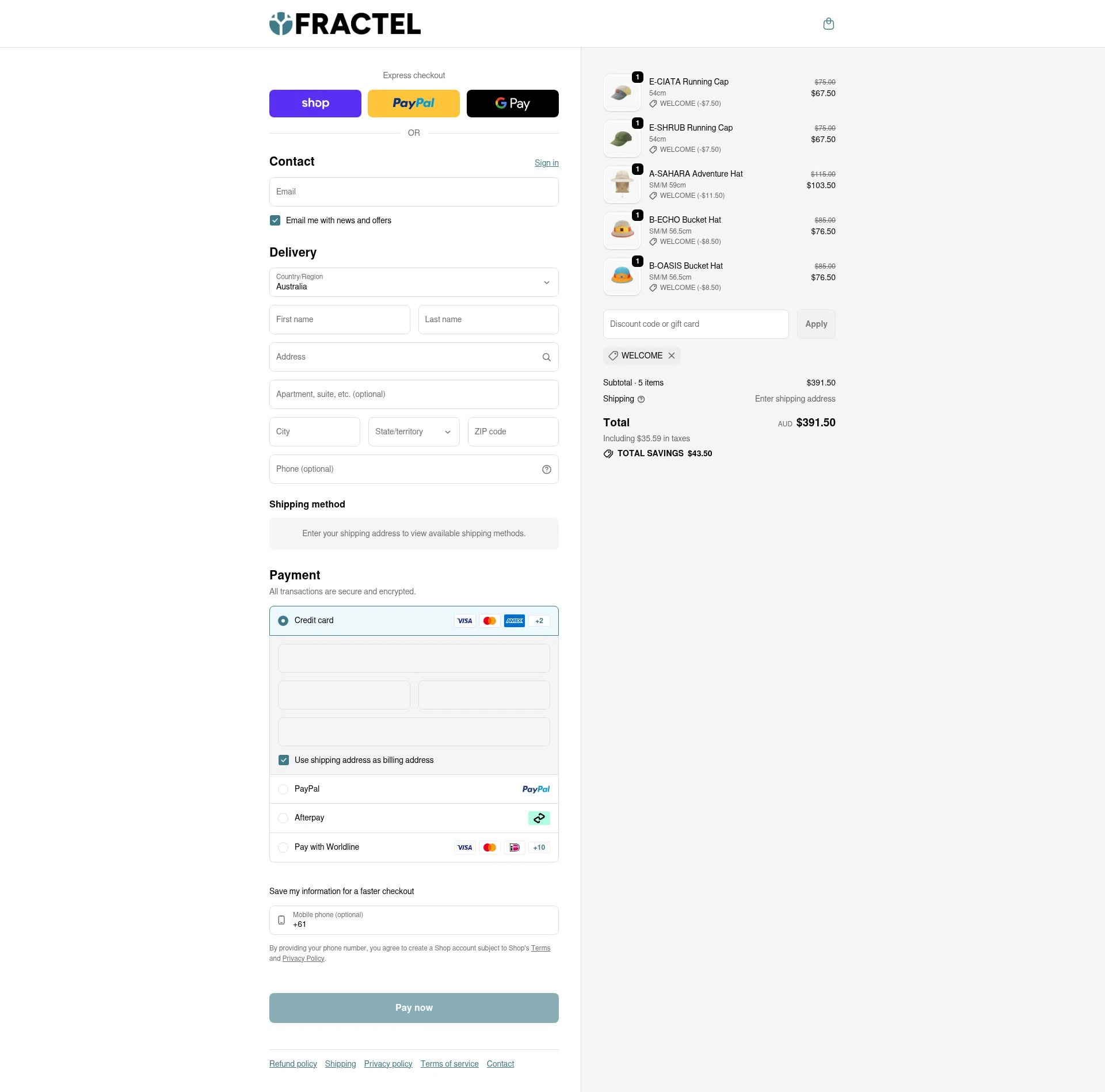 Fractel checkout page showing Fractel discount code box | Screenshot taken by SimplyCodes community member on Feb 1, 2026
