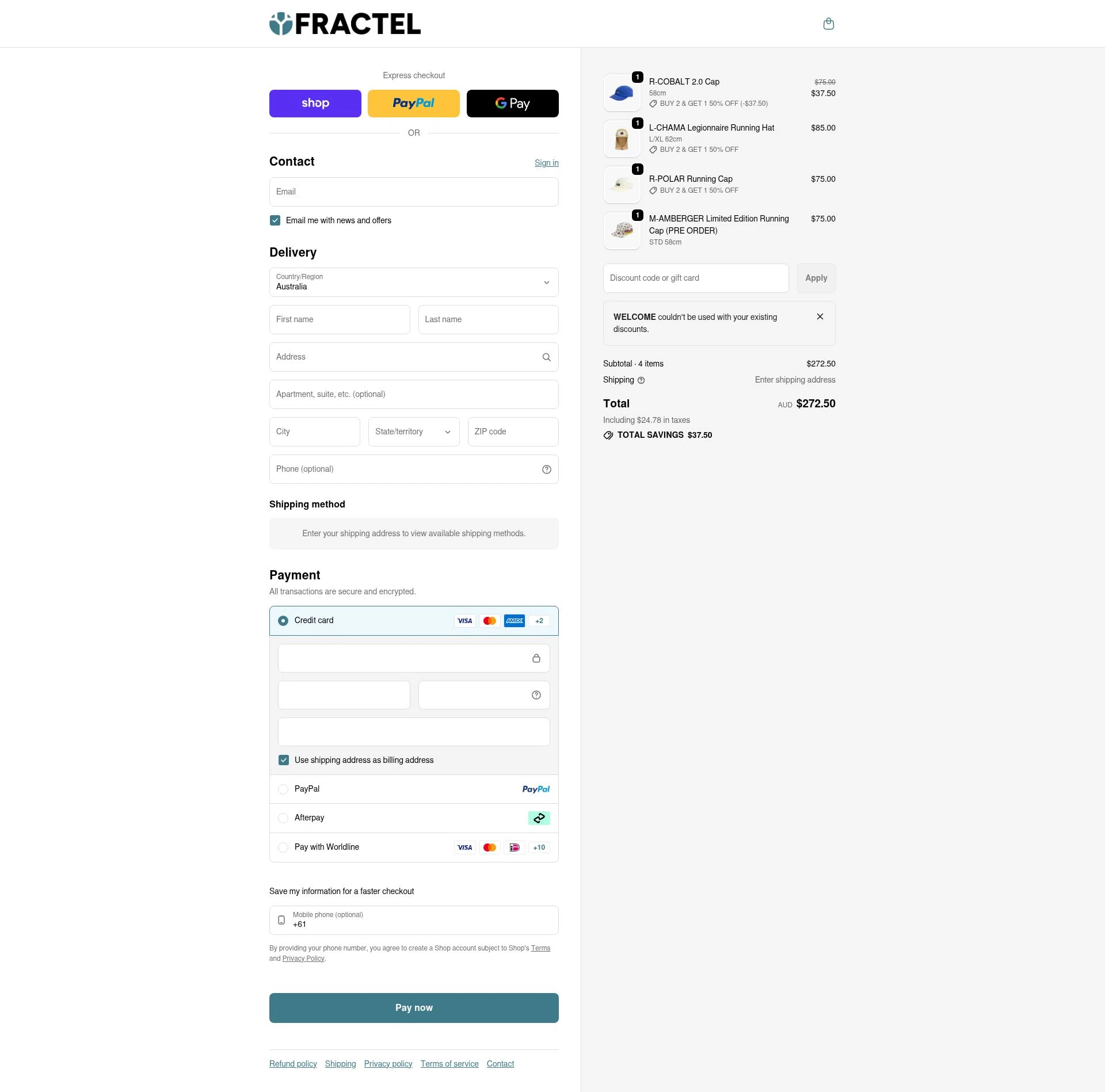 Fractel checkout page showing Fractel discount code box | Screenshot taken by SimplyCodes community member on Feb 14, 2026