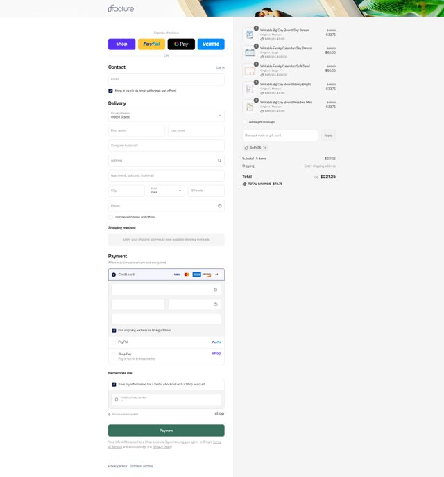 Fracture checkout page showing Fracture coupon code box | Screenshot taken by SimplyCodes community member on Sep 3, 2025