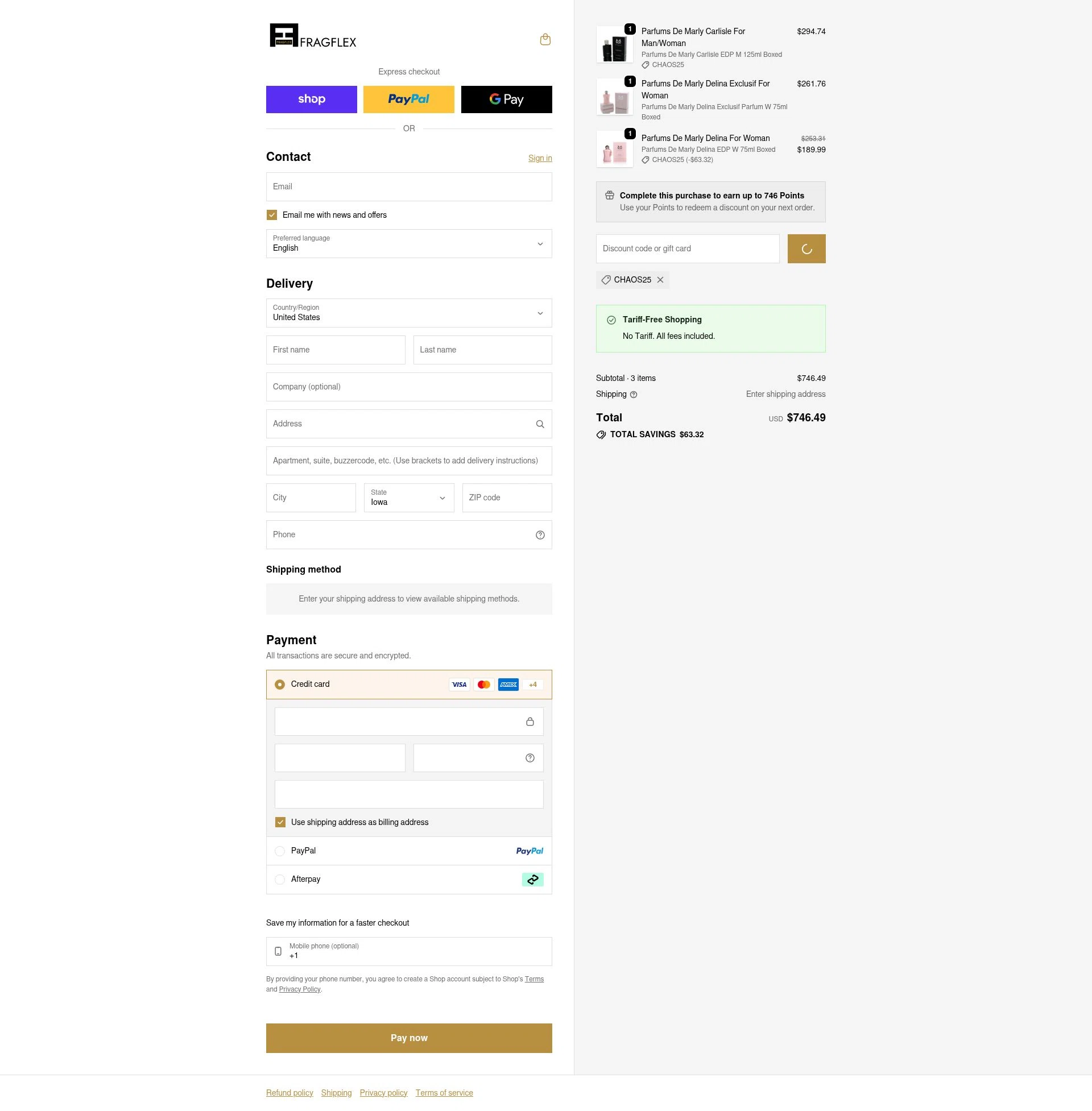 FragFlex checkout page showing FragFlex coupon code box | Screenshot taken by SimplyCodes community member on Feb 15, 2026