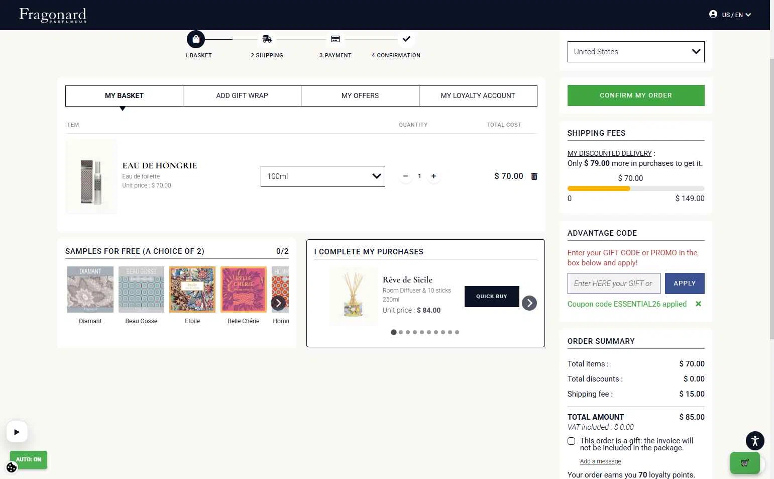 Fragonard checkout page showing Fragonard coupon code box | Screenshot taken by SimplyCodes community member on Jan 16, 2026