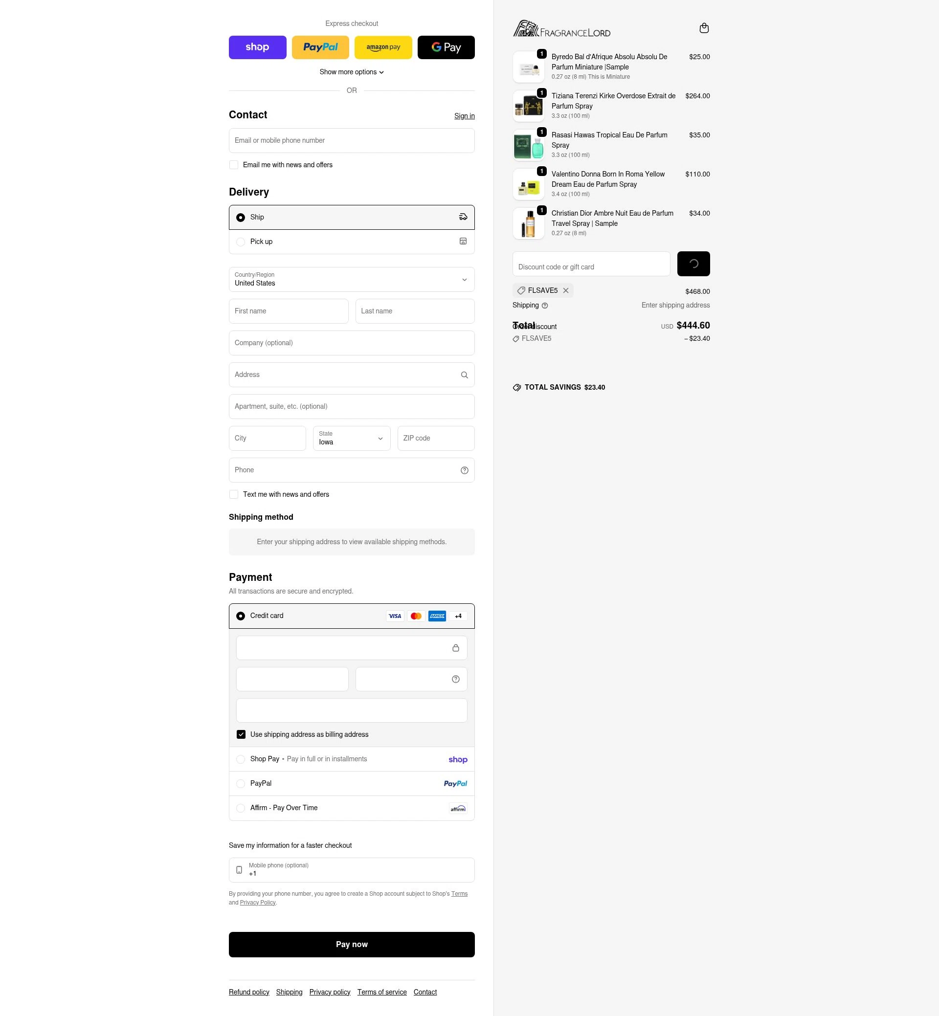 Fragrancelord.com checkout page showing Fragrancelord.com promo code box | Screenshot taken by SimplyCodes community member on Feb 16, 2026