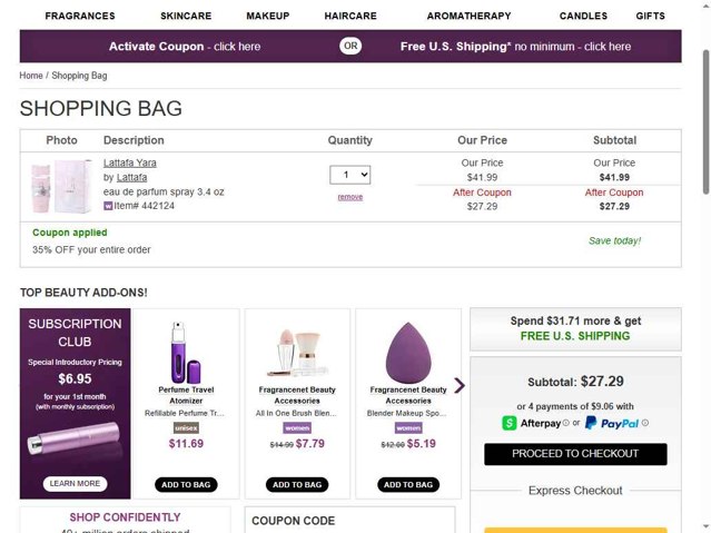 FragranceNet.com checkout page showing FragranceNet.com coupon code box | Screenshot taken by SimplyCodes community member on Aug 16, 2025