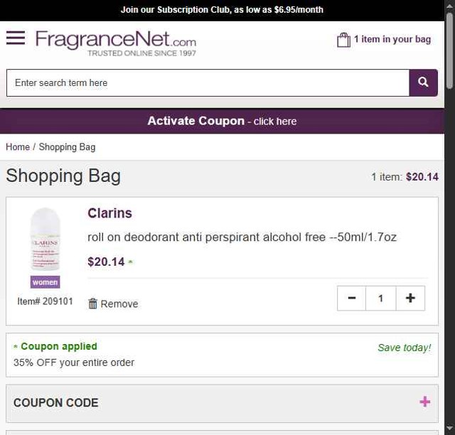 FragranceNet.com checkout page showing FragranceNet.com coupon code box | Screenshot taken by SimplyCodes community member on Aug 24, 2025