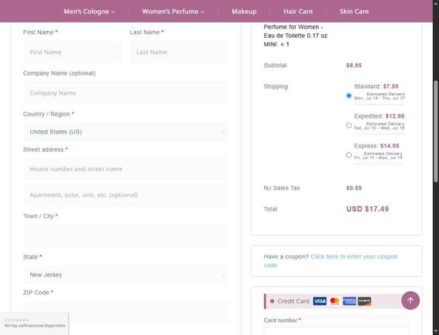 FragranceShop.com checkout page showing FragranceShop.com coupon code box | Screenshot taken by SimplyCodes community member on Jul 8, 2025