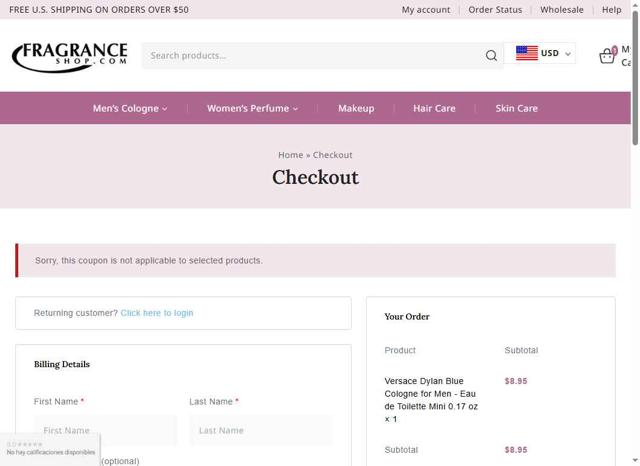 FragranceShop.com checkout page showing FragranceShop.com coupon code box | Screenshot taken by SimplyCodes community member on Jun 26, 2025