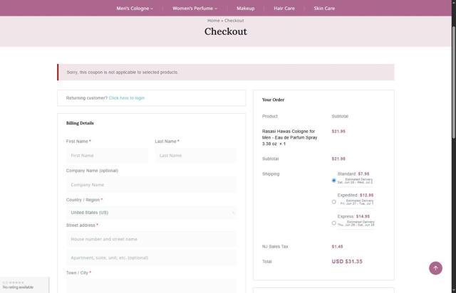 FragranceShop.com checkout page showing FragranceShop.com coupon code box | Screenshot taken by SimplyCodes community member on Jun 22, 2025