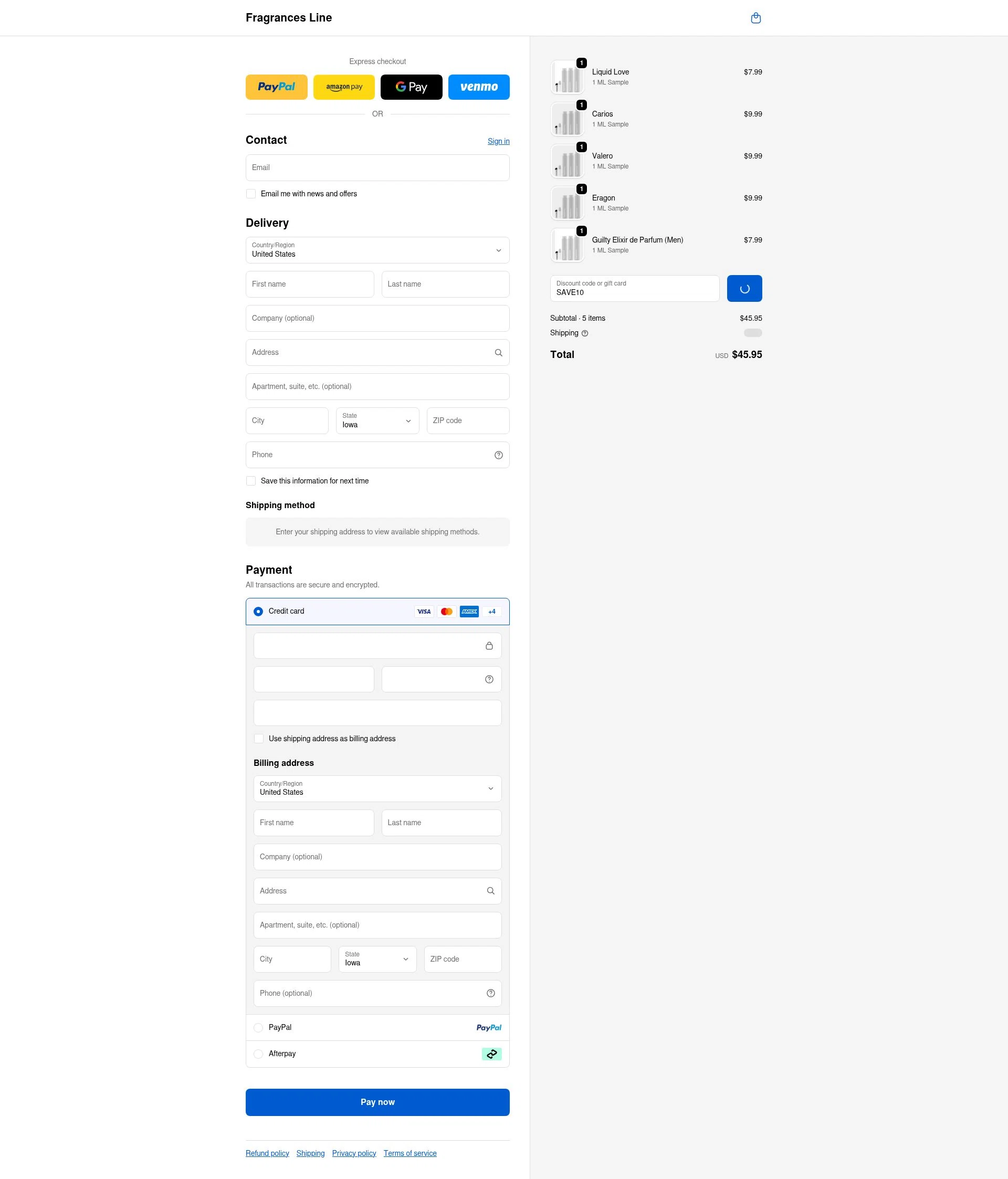 Fragrances Line checkout page showing Fragrances Line discount code box | Screenshot taken by SimplyCodes community member on Feb 19, 2026