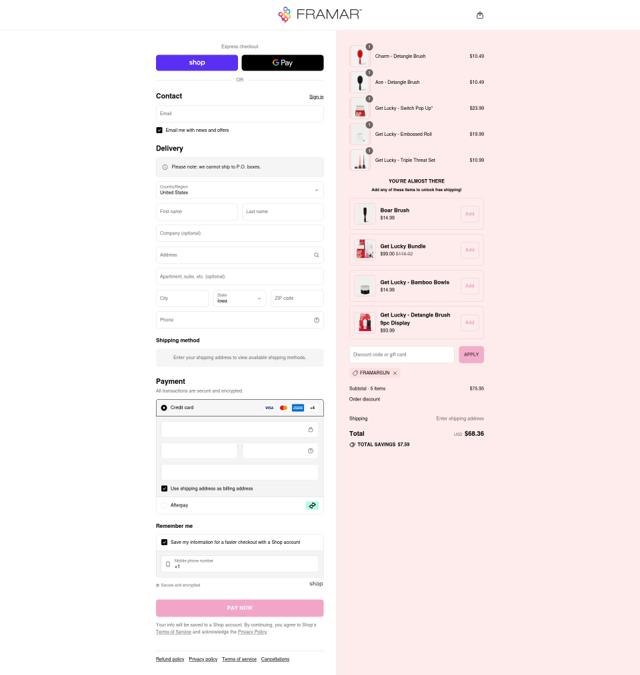Framar checkout page showing Framar discount code box | Screenshot taken by SimplyCodes community member on Sep 12, 2025