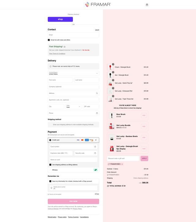 Framar checkout page showing Framar discount code box | Screenshot taken by SimplyCodes community member on Sep 9, 2025