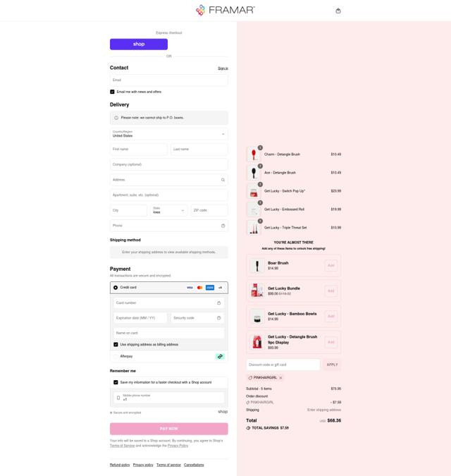 Framar checkout page showing Framar discount code box | Screenshot taken by SimplyCodes community member on Sep 12, 2025