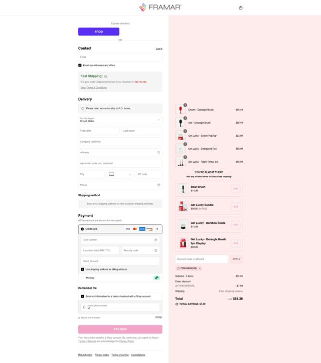 Framar checkout page showing Framar discount code box | Screenshot taken by SimplyCodes community member on Sep 9, 2025