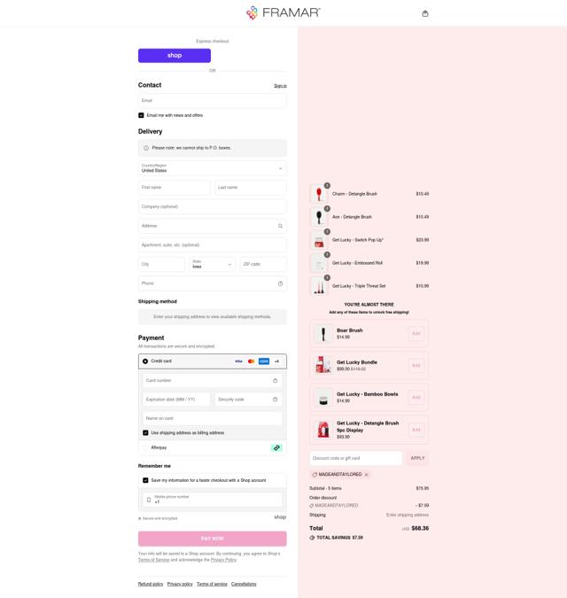 Framar checkout page showing Framar discount code box | Screenshot taken by SimplyCodes community member on Sep 12, 2025