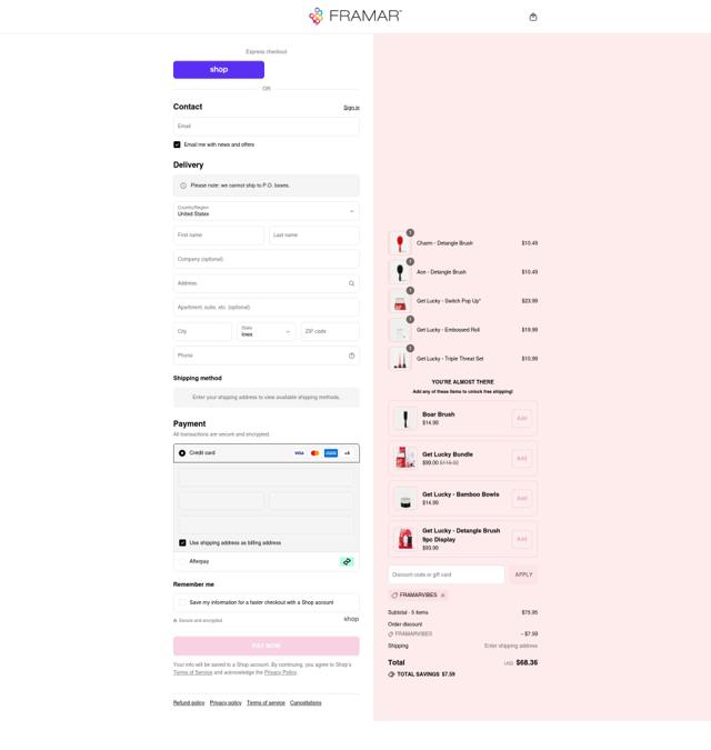 Framar checkout page showing Framar discount code box | Screenshot taken by SimplyCodes community member on Sep 12, 2025