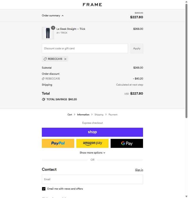 Frame checkout page showing Frame promo code box | Screenshot taken by SimplyCodes community member on Sep 13, 2025