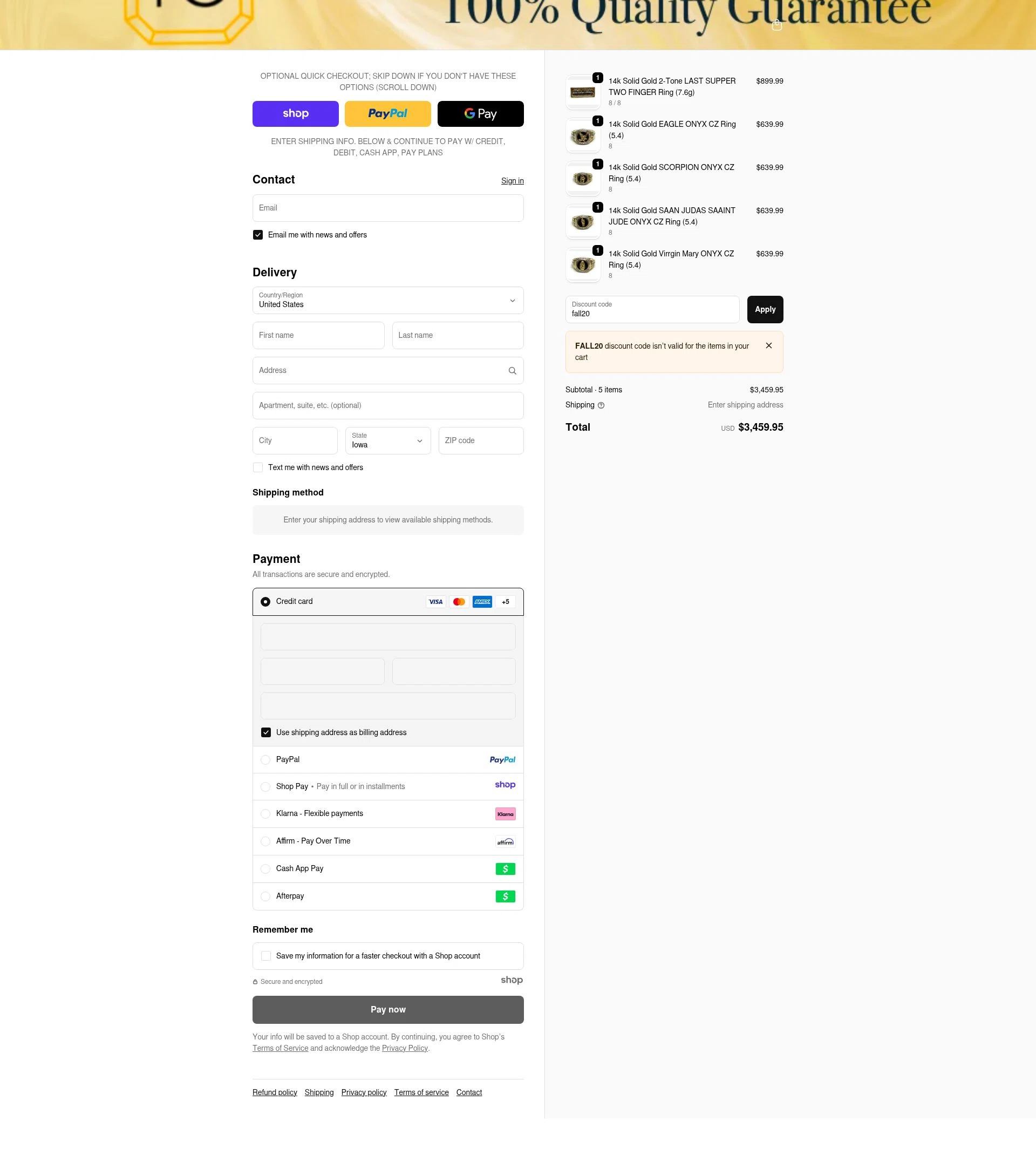 Fran & Co. Jewelry checkout page showing Fran & Co. Jewelry discount code box | Screenshot taken by SimplyCodes community member on Dec 2, 2025