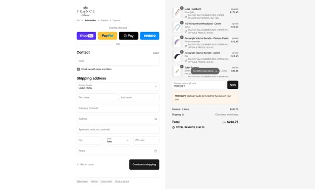France Luxe checkout page showing France Luxe promo code box | Screenshot taken by SimplyCodes community member on Aug 22, 2025