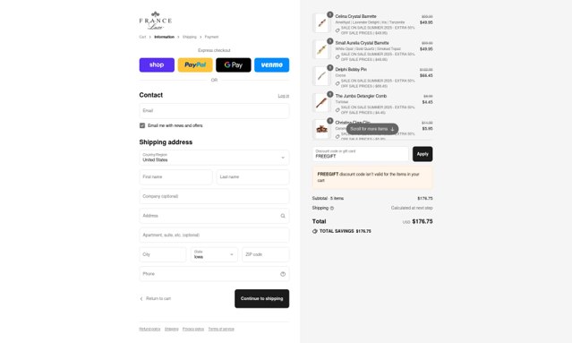 France Luxe checkout page showing France Luxe promo code box | Screenshot taken by SimplyCodes community member on Sep 3, 2025
