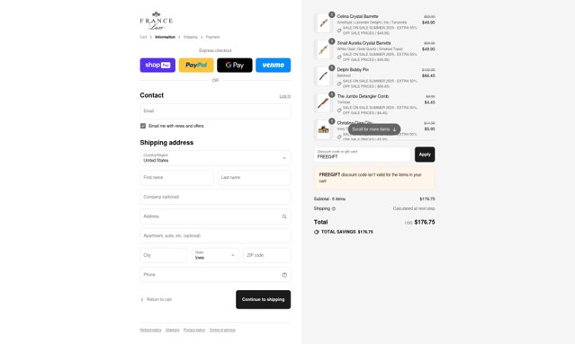 France Luxe checkout page showing France Luxe promo code box | Screenshot taken by SimplyCodes community member on Aug 26, 2025