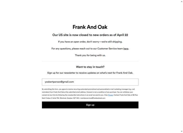 Frank & Oak checkout page showing Frank & Oak coupon code box | Screenshot taken by SimplyCodes community member on May 6, 2025