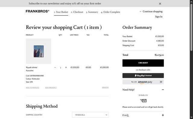 FRANKBROS checkout page showing FRANKBROS discount code box | Screenshot taken by SimplyCodes community member on Aug 6, 2025