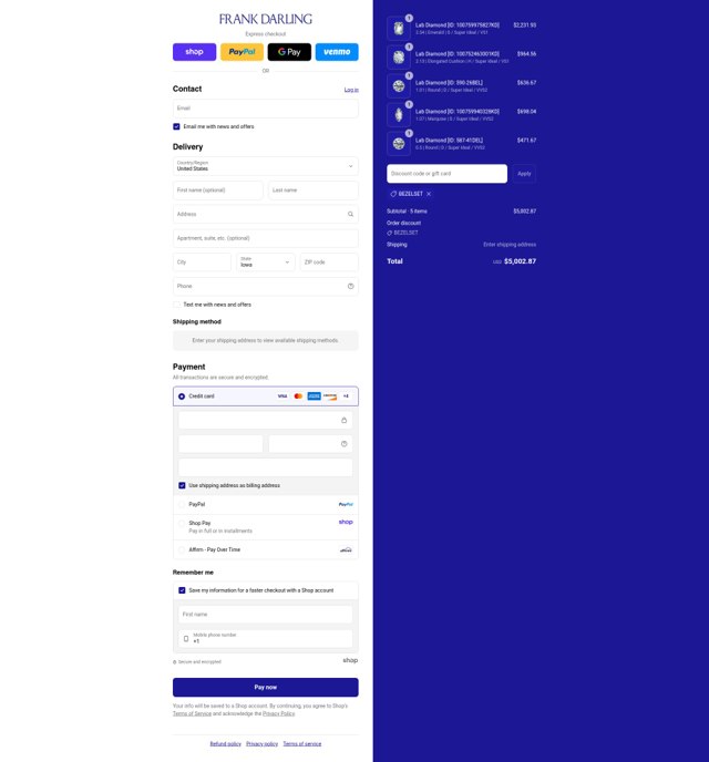 Frank Darling checkout page showing Frank Darling discount code box | Screenshot taken by SimplyCodes community member on Sep 2, 2025