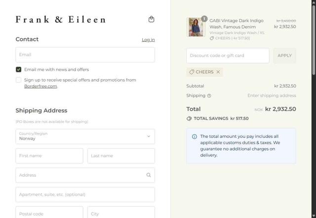 Frank & Eileen checkout page showing Frank & Eileen promo code box | Screenshot taken by SimplyCodes community member on Sep 2, 2025