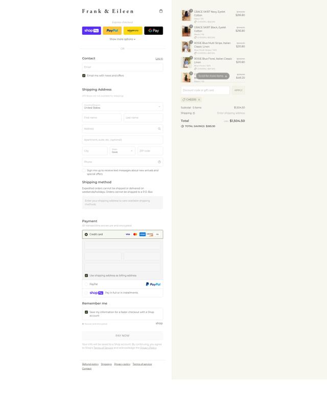 Frank & Eileen checkout page showing Frank & Eileen promo code box | Screenshot taken by SimplyCodes community member on Aug 9, 2025