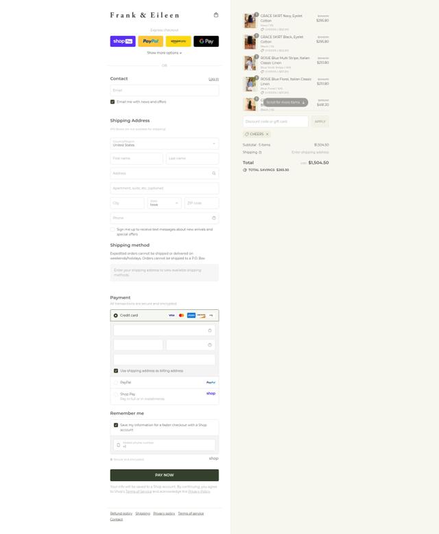 Frank & Eileen checkout page showing Frank & Eileen promo code box | Screenshot taken by SimplyCodes community member on Aug 17, 2025
