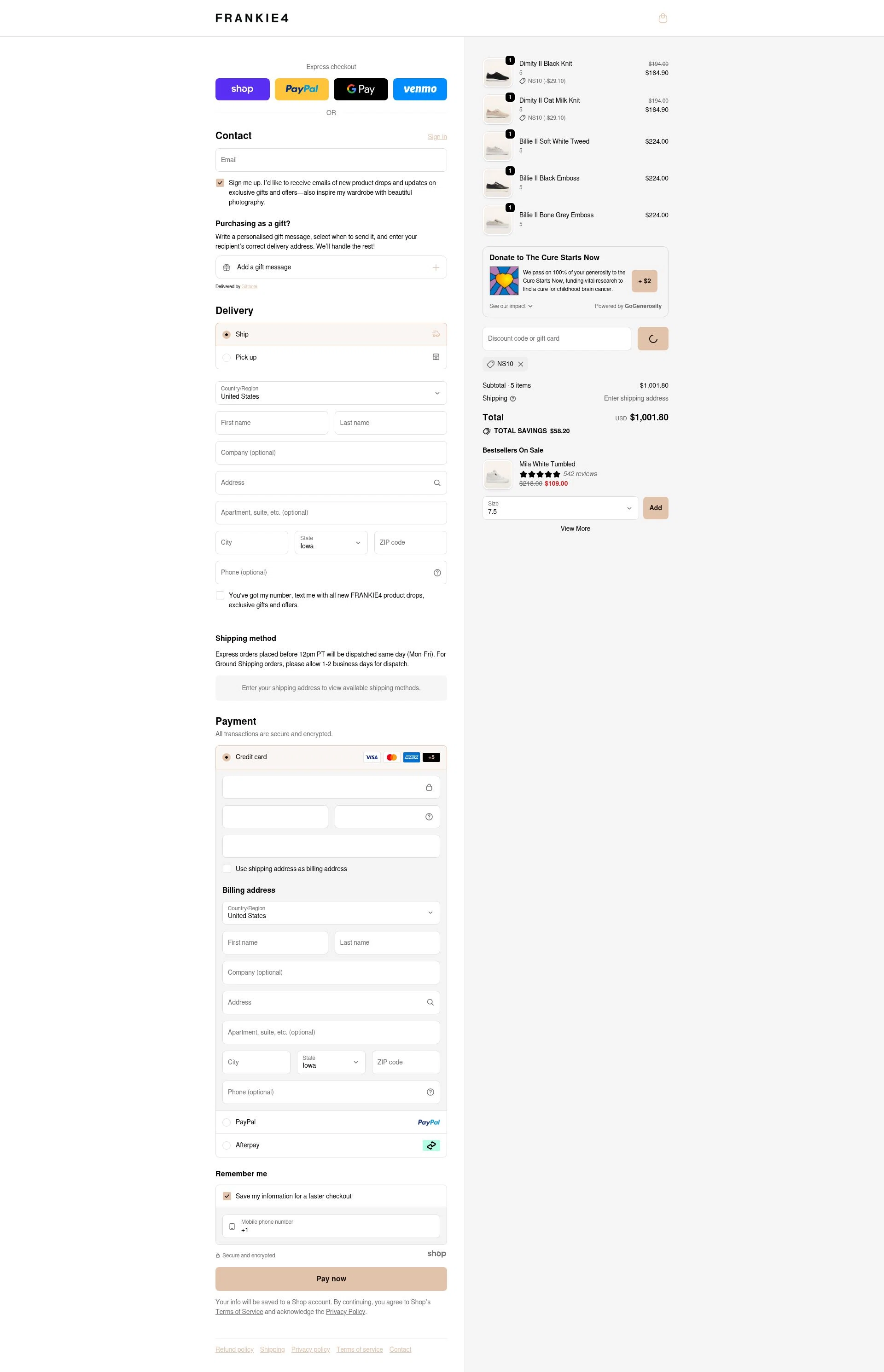 Frankie4 US checkout page showing Frankie4 US promo code box | Screenshot taken by SimplyCodes community member on Dec 28, 2025