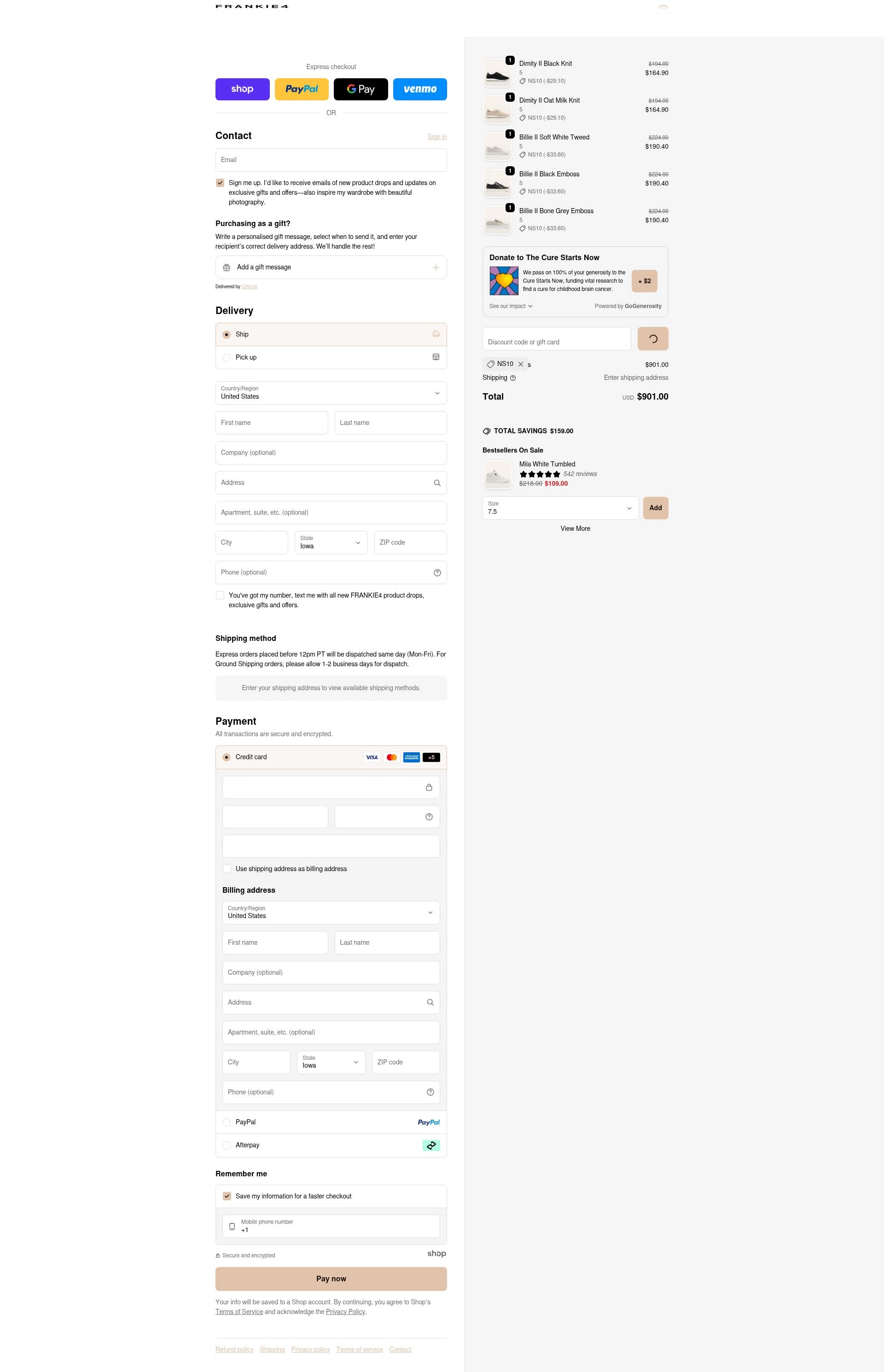 Frankie4 US checkout page showing Frankie4 US promo code box | Screenshot taken by SimplyCodes community member on Jan 3, 2026