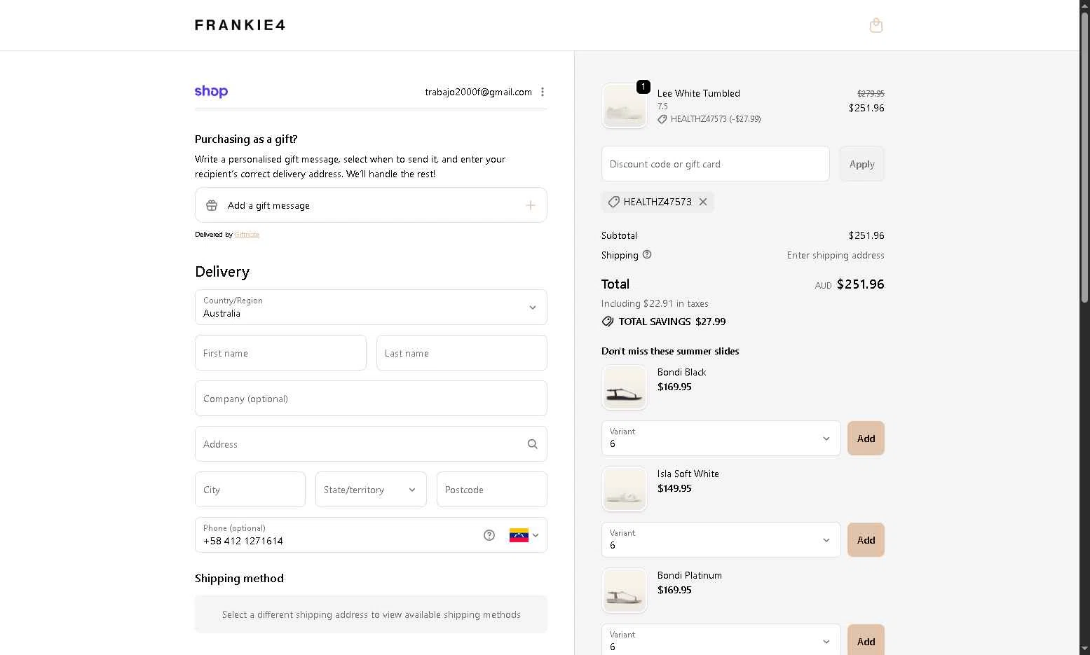 Frankie4 US checkout page showing Frankie4 US promo code box | Screenshot taken by SimplyCodes community member on Dec 28, 2025