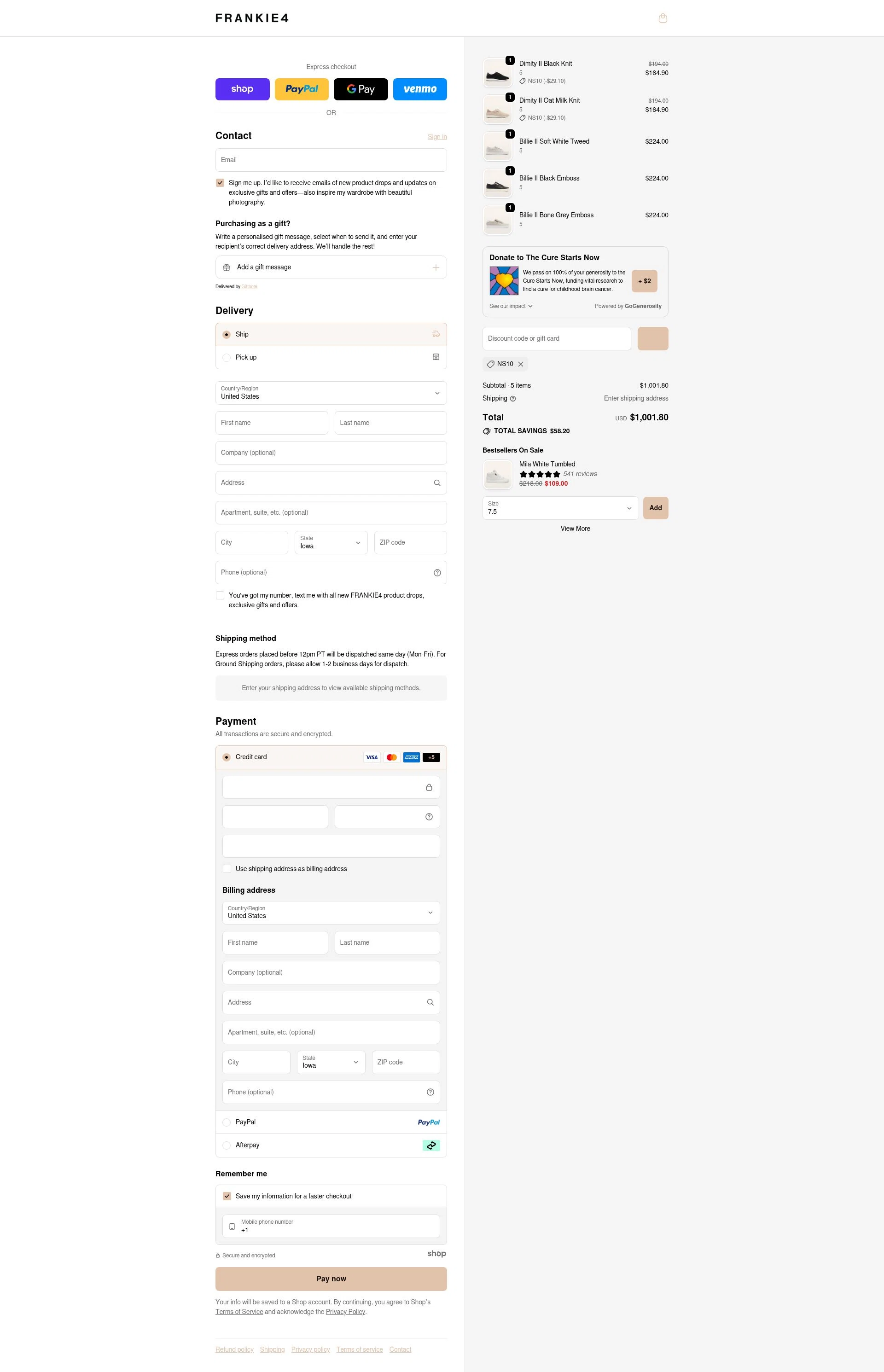Frankie4 US checkout page showing Frankie4 US promo code box | Screenshot taken by SimplyCodes community member on Dec 24, 2025