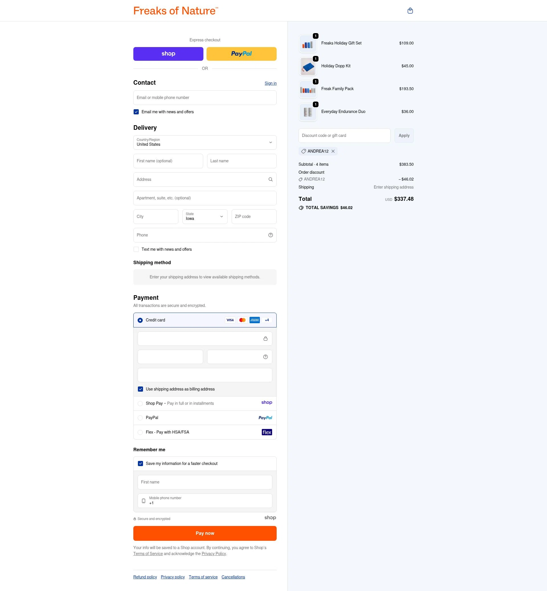 Freaks of Nature checkout page showing Freaks of Nature discount code box | Screenshot taken by SimplyCodes community member on Dec 22, 2025