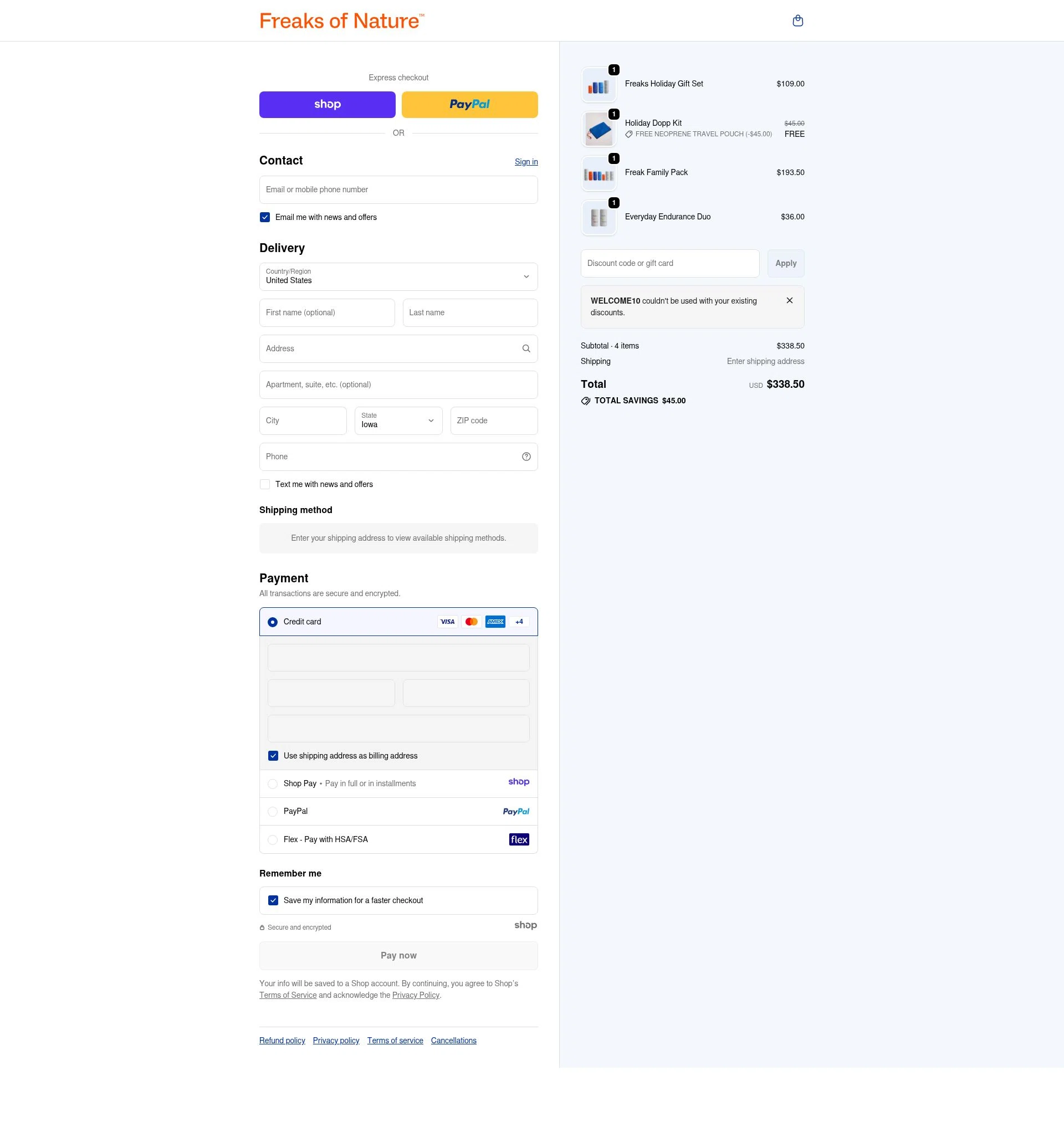 Freaks of Nature checkout page showing Freaks of Nature discount code box | Screenshot taken by SimplyCodes community member on Dec 22, 2025