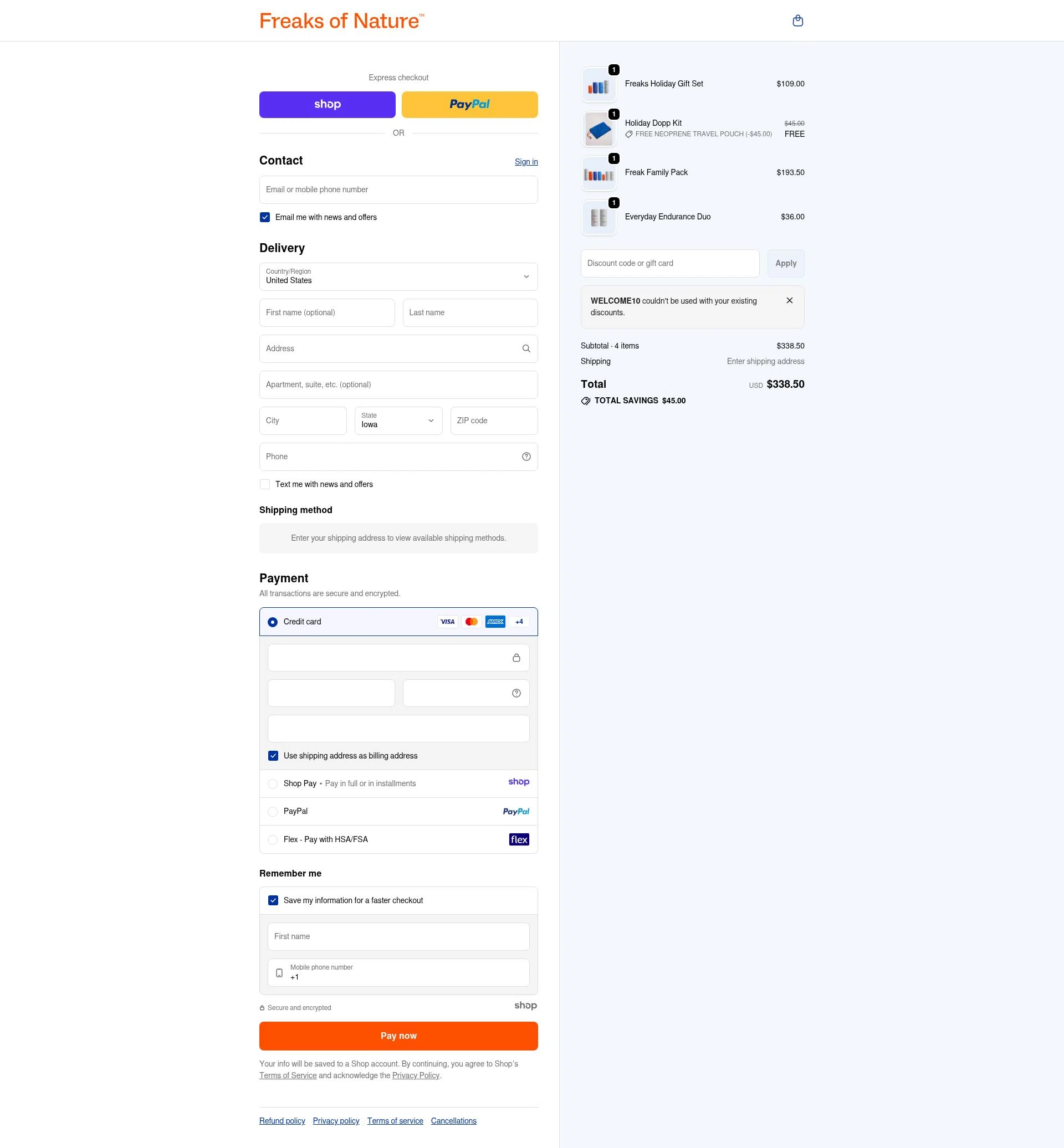 Freaks of Nature checkout page showing Freaks of Nature discount code box | Screenshot taken by SimplyCodes community member on Dec 27, 2025