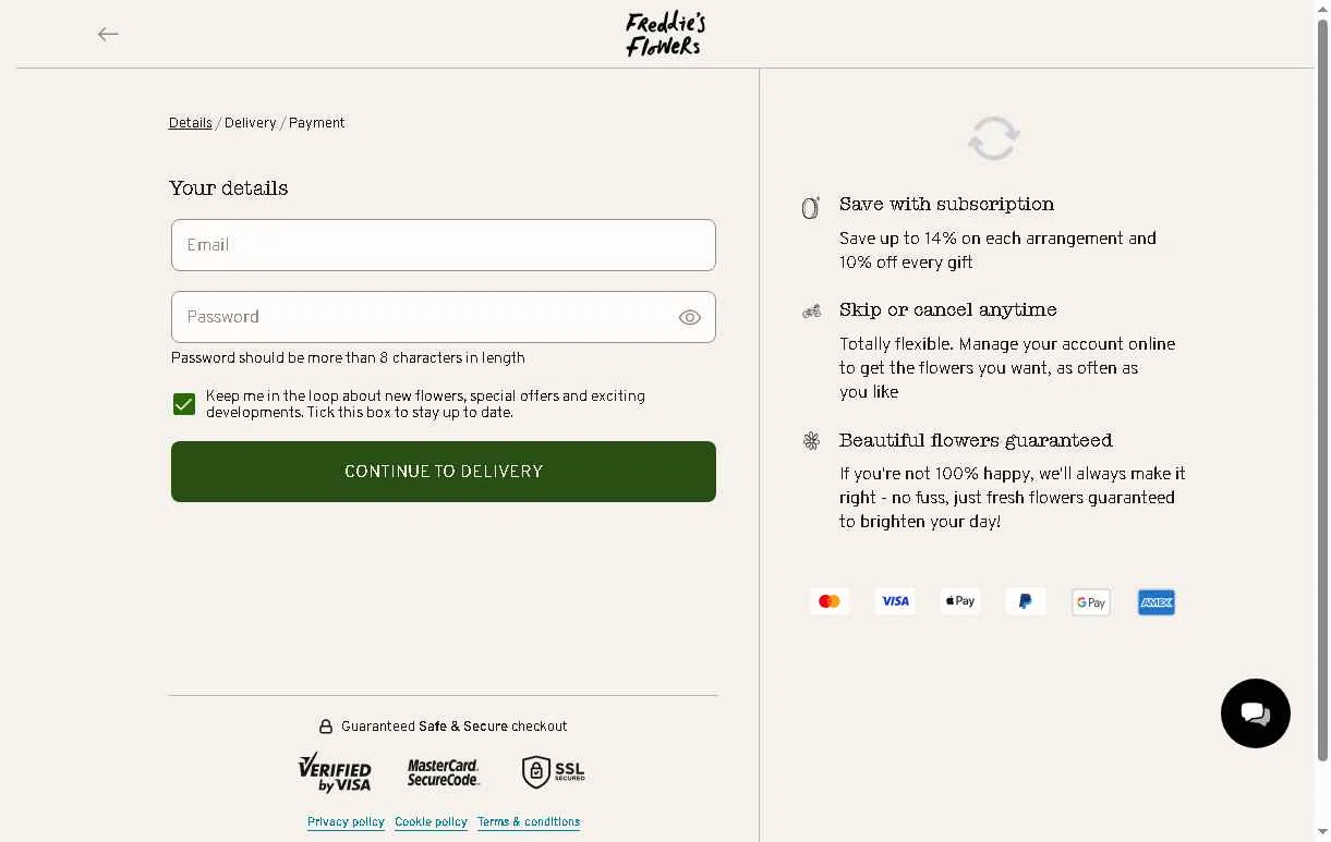 Freddie's Flowers checkout page showing Freddie's Flowers promo code box | Screenshot taken by SimplyCodes community member on Dec 31, 2025