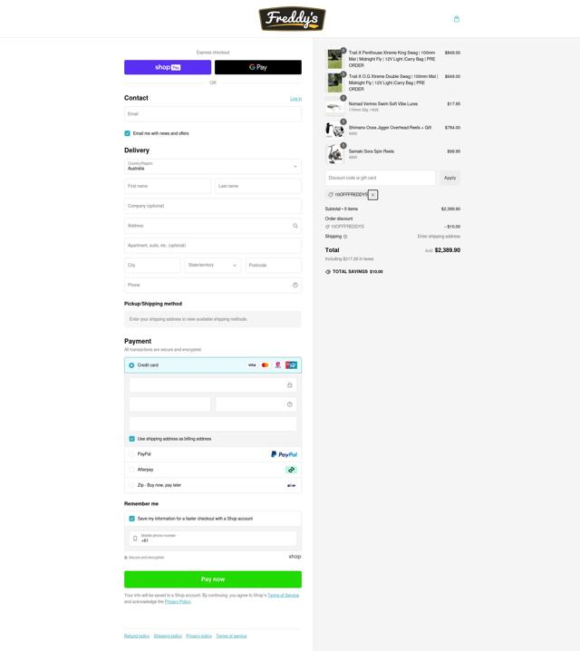 Freddys checkout page showing Freddys discount code box | Screenshot taken by SimplyCodes community member on Jan 25, 2025