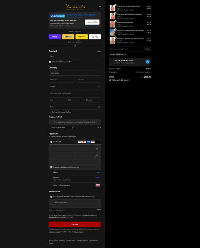 Frederick's of Hollywood checkout page showing Frederick's of Hollywood coupon code box | Screenshot taken by SimplyCodes community member on Sep 4, 2025