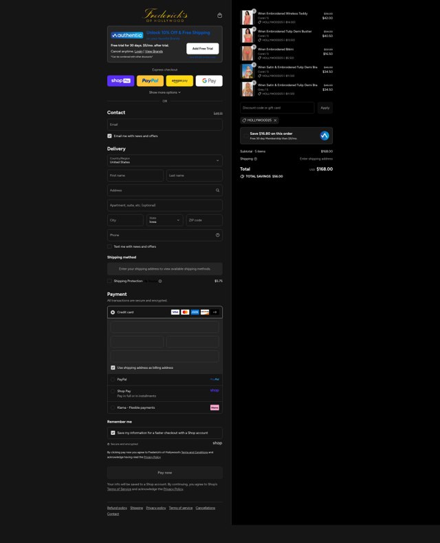 Frederick's of Hollywood checkout page showing Frederick's of Hollywood coupon code box | Screenshot taken by SimplyCodes community member on Aug 22, 2025