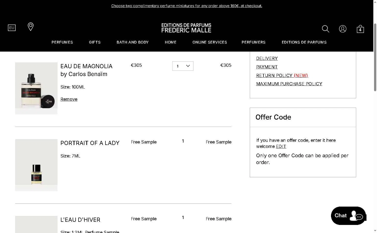Frederic Malle checkout page showing Frederic Malle promo code box | Screenshot taken by SimplyCodes community member on Jun 19, 2025