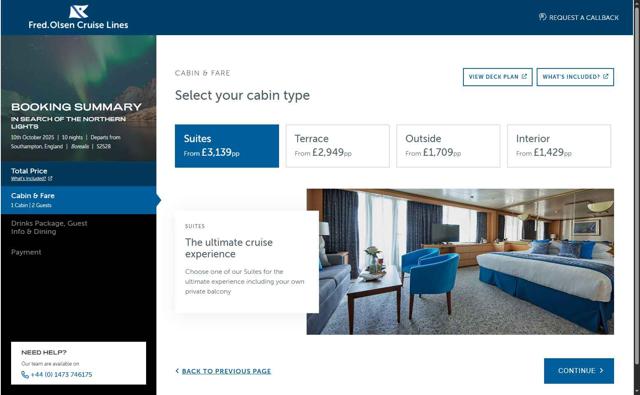 Fred Olsen Cruise Lines checkout page showing Fred Olsen Cruise Lines promo code box | Screenshot taken by SimplyCodes community member on Jun 30, 2025